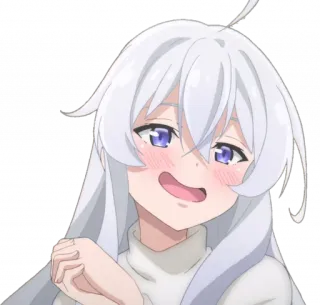 🤪 อนิเมะ, ผู้หญิง, ผมขาว, เขินอาย, มีความสุข, น่ารัก, การ์ตูน telegram sticker