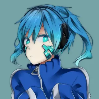 😒 Аниме, Манга, Персонаж, Синие волосы, Наушники, Портрет telegram sticker