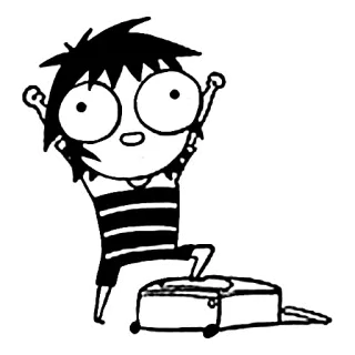 😀 Desenho animado, Pessoa, Mala, Criança, Preto e branco whatsapp sticker