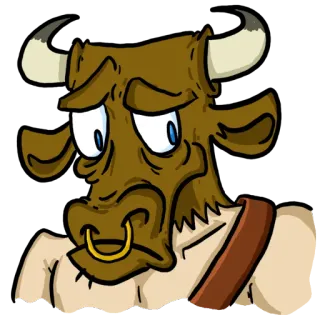 😔 toro, animal, antropomórfico, dibujos animados, triste, personaje telegram sticker