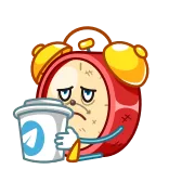 🥱 alarm clock, coffee, sleepy, tired, morning, cartoon telegram sticker