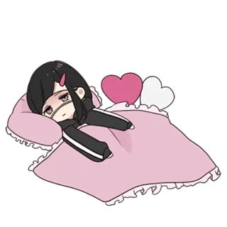 😴 anime, dormilón, lindo, corazones, manta, acostado whatsapp sticker