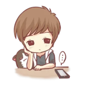 📱 chibi, anime, entediado, fofo, gato, tablet telegram sticker