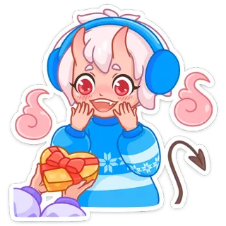 💝 Anime, Mignon, Coeur, Casque, Diable, Cornes, Cadeau, Dessin animé whatsapp sticker