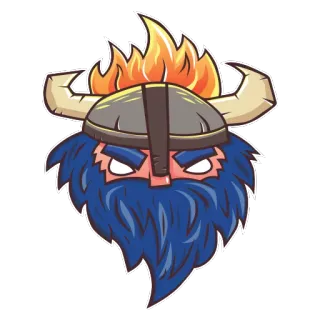 🔥 Viking, Capacete, Barba, Desenho animado, Personagem, Fogo whatsapp sticker