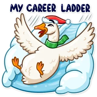 😄 MY CAREER LADDER goose, career, ladder, animal, winter, snow, cartoon, christmas telegram sticker