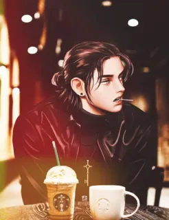 👀 男人, 咖啡, 饮料, 肖像, 插画 telegram sticker