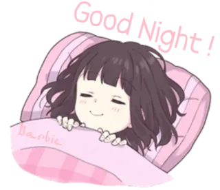 👋 Good Night! спокойной ночи, спит, девочка, кровать, подушка, милая, аниме telegram sticker