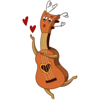 😍 gitaar, cartoon, hart, liefde, muziekinstrument telegram sticker