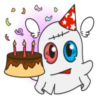 🎂 fantôme, anniversaire, gâteau, fête, mignon, fête, confettis telegram sticker