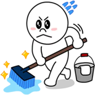 😤 ทำความสะอาด, การ์ตูน, โกรธ, ไม้กวาด, ถัง, งานบ้าน telegram sticker
