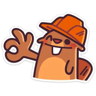 👌 비버, 만화, 동물, 귀여운, 건설, OK 사인 telegram sticker