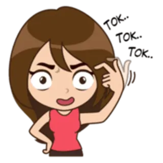 🤨 Tok tok tok cartoon, girl, thinking, tapping head, confused, animated telegram sticker