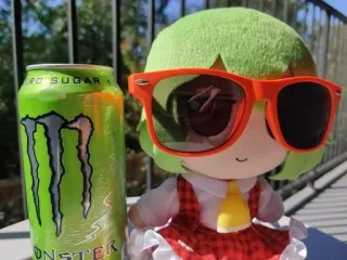 😎 ZERO SUGAR плюшевая игрушка, кукла, monster energy, энергетик, солнцезащитные очки, зеленые волосы, аниме стиль telegram sticker