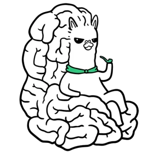 🤔 lhama, cérebro, animal, desenho animado, cachimbo, inteligente whatsapp sticker