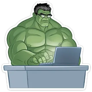 🤓 Hulk Hulk, Marvel, Super-herói, Escrivaninha, Computador, Nerd, Óculos telegram sticker