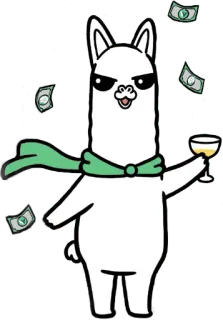 🥂 лама, деньги, вино, праздник, богатый, богатство whatsapp sticker