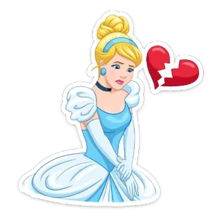 💔 Cinderella Cenicienta, Disney, princesa, corazón roto, triste, dibujos animados whatsapp sticker
