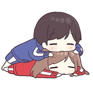 💙 漫画, 睡眠, カップル, 横たわる, アニメ telegram sticker