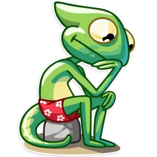 🤔 chameleon, lizard, cartoon, animal, swimsuit, thinking, reptile telegram sticker