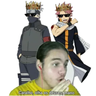 😎 Caralho, olha os deuses, mano Anime, Coroa, Óculos de sol, Meme, Engraçado telegram sticker