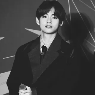 🕳 V 뷔, BTS, K팝, 가수, 연예인, 음악, 흑백 telegram sticker