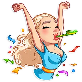 🎉 Feier, Party, Konfetti, Frau, blond, fröhlich, heiter telegram sticker