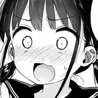 😳 Anime, Manga, Uczennica, Podekscytowany/a, Ilustracja, Czarno-białe, Kreskówka telegram sticker