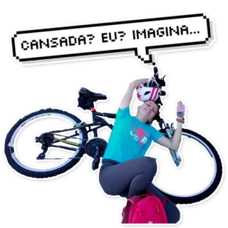 😴 CANSADA? EU? IMAGINA... tired, bike, bicycle, woman, helmet telegram sticker