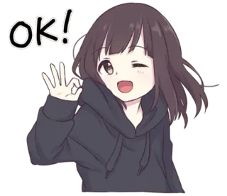👌 ok! anime, chica, linda, ok, acuerdo, guiño whatsapp sticker