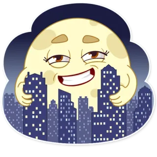 🌕 Mond, Stadt, Cartoon, Nacht, Skyline, Gebäude telegram sticker