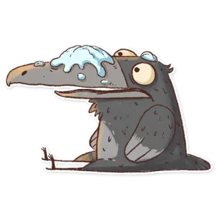 🥺 การ์ตูน, นก, อีกา, เศร้า, หิมะ, น่ารัก, สติกเกอร์ telegram sticker