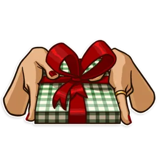 🎁 ของขวัญ, ของที่ระลึก, วันหยุด, การเฉลิมฉลอง, มือ, โบว์, หีบห่อ, รื่นเริง telegram sticker