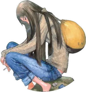 ☔️ E.N. женщина, сигарета, курение, рюкзак, сидит, депрессия telegram sticker