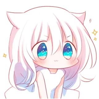 😻 Anime, Chibi, Lindo, Orejas de gato, Kawaii, Pelo blanco, Ojos azules whatsapp sticker