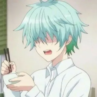 📌 Anime, Charakter, Essen, Essstäbchen, Hellblaues Haar telegram sticker