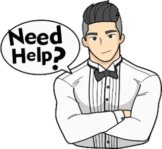 😜 Need Help? help, assistance, cartoon, man, tuxedo, question telegram sticker