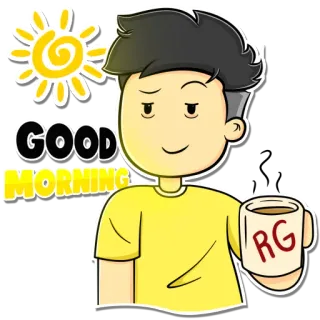 😀 GOOD MORNING buongiorno, sole, cartone animato, saluto, caffè, tazza telegram sticker