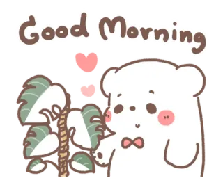 💬 Good Morning bom dia, urso, fofo, coração, planta, cumprimento telegram sticker