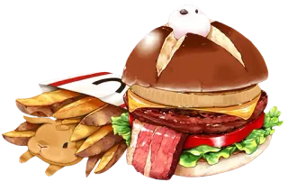 🐰 comida, hambúrguer, batatas fritas, desenho animado, fofo, refeição, fast food telegram sticker