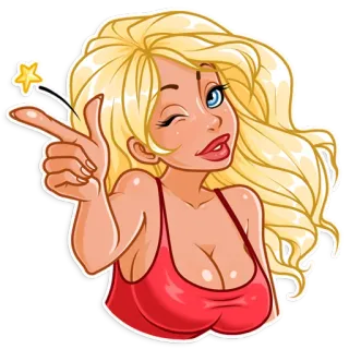 😉 mujer, rubia, dibujo animado, guiño, estrella whatsapp sticker