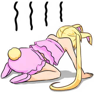 😔 królik, anime, królik, różowy, słodki, uszy, blond telegram sticker