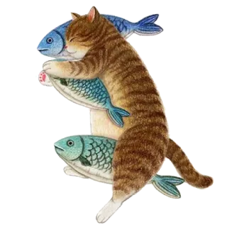 🐟 고양이, 물고기, 동물, 귀여운, 스티커, 미술 telegram sticker