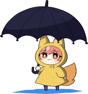 💦 mignon, renard, parapluie, imperméable, animal, animé, chibi telegram sticker