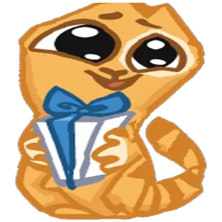 🎁 cat, kitten, gift, blue bow, cute, orange, adorable, cartoon telegram sticker