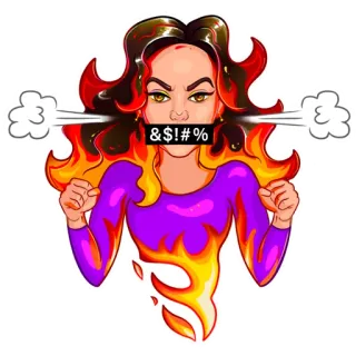 🔥 &!$%# enojado, fuego, censurado, dibujos animados, mujer, expresión, frustración whatsapp sticker