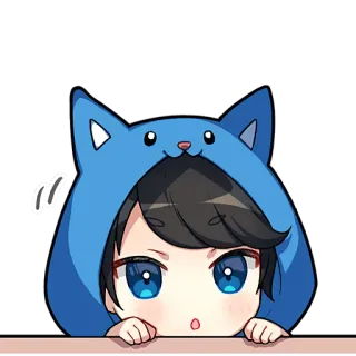 😯 Anime, Chibi, Mignon, Dessin animé, Oreilles de chat, Bleu telegram sticker