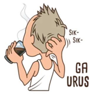 😶 GA URUS bebendo, café, dor de cabeça, exaustão, desenho animado whatsapp sticker