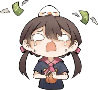 💸 llorando, anime, dinero, triste, chica, chibi, personaje telegram sticker