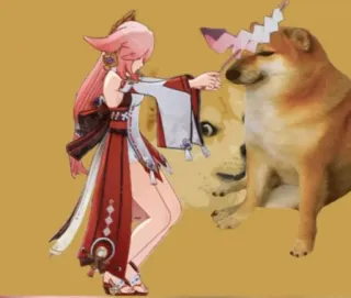 🐕 Yae Miko Genshin Impact 비디오 게임, doge, 밈, 애니메이션, 팬아트, 스티커, 야에 미코 whatsapp sticker